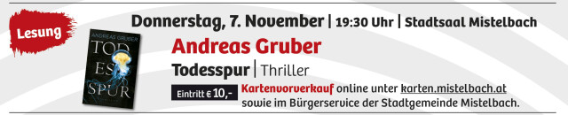 Mistelbacher Krimitage: ANDREAS GRUBER – TODESSPUR Thriller