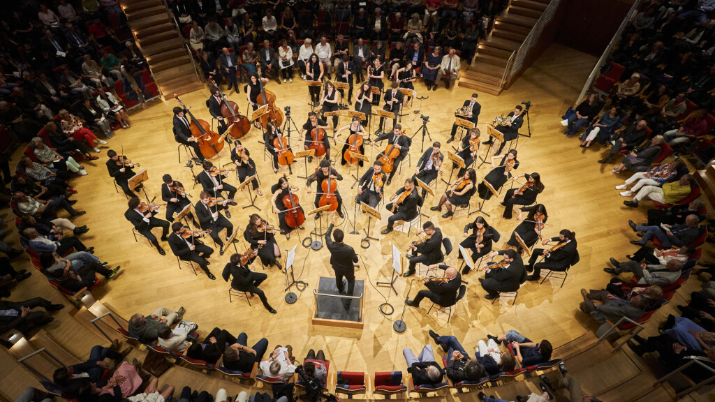 Filasteen Young Musicians Orchestra together with members of the Munich Philharmonic Orchestra and CSM Galicia