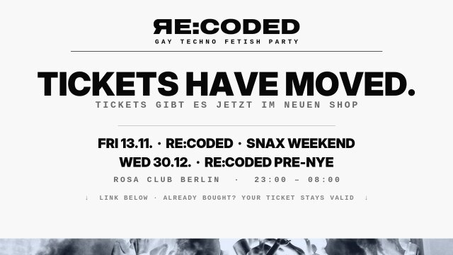RE:CODED – Gay Fetish Party · XXL Darkroom · Techno & House