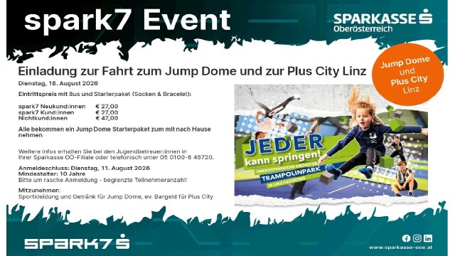 Einladung zur Fahrt zum Jump Dome und zur Plus City Linz