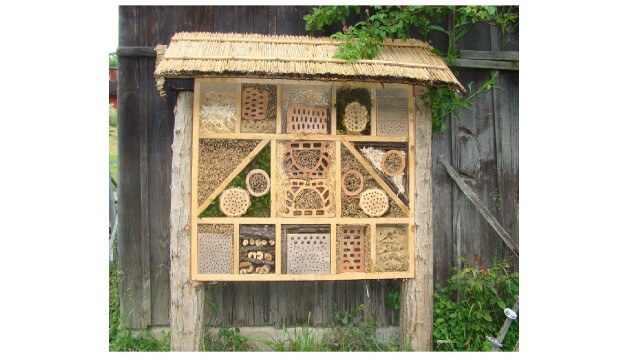 Gemeinsamer Bau eines Insektenhotels im Garten der Gemeinde