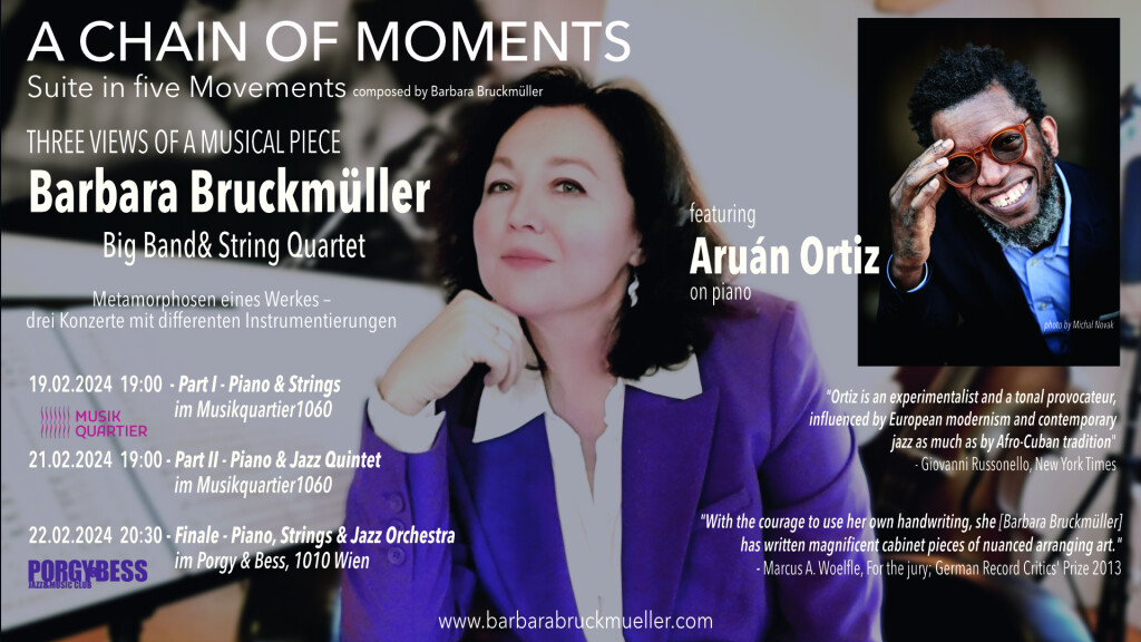A Chain of Moments – Barbara Bruckmüller String Quartet feat. Aruán Ortiz on piano
